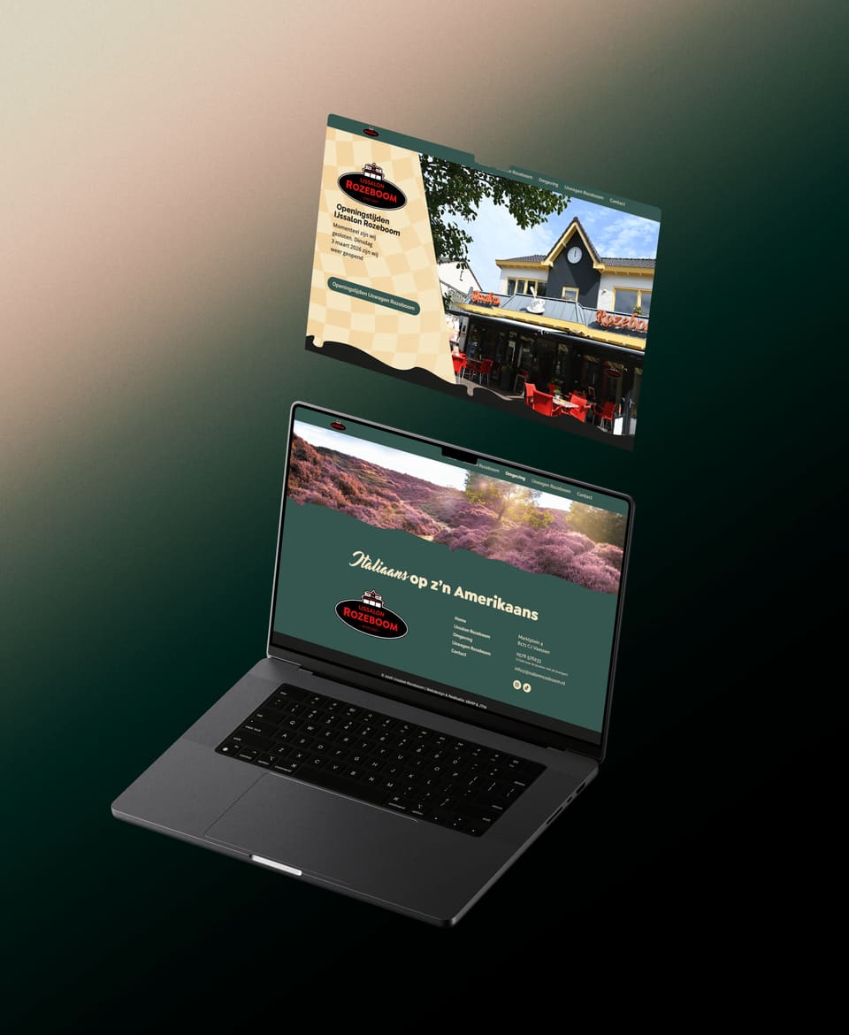 Website van IJssalon Rozeboom op een laptop