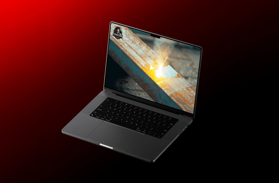Bedrijfsfilm van Spartan lasertechniek op een laptop